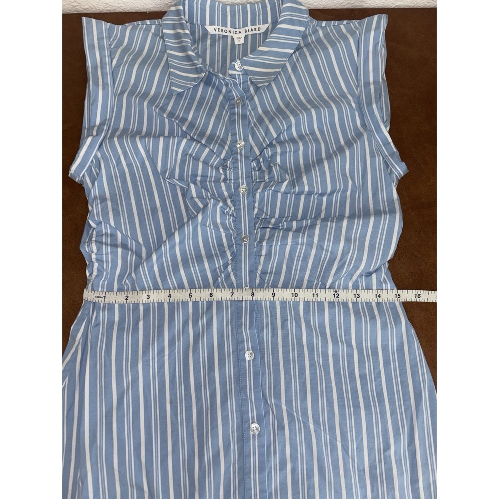 Veronica Beard Ferris Ruched Blue & White Striped Dress Stretch Cotton Size: 8 - Picture 7 of 9